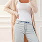 Ribbed Trim Pockets Open Front Midi Cardigan