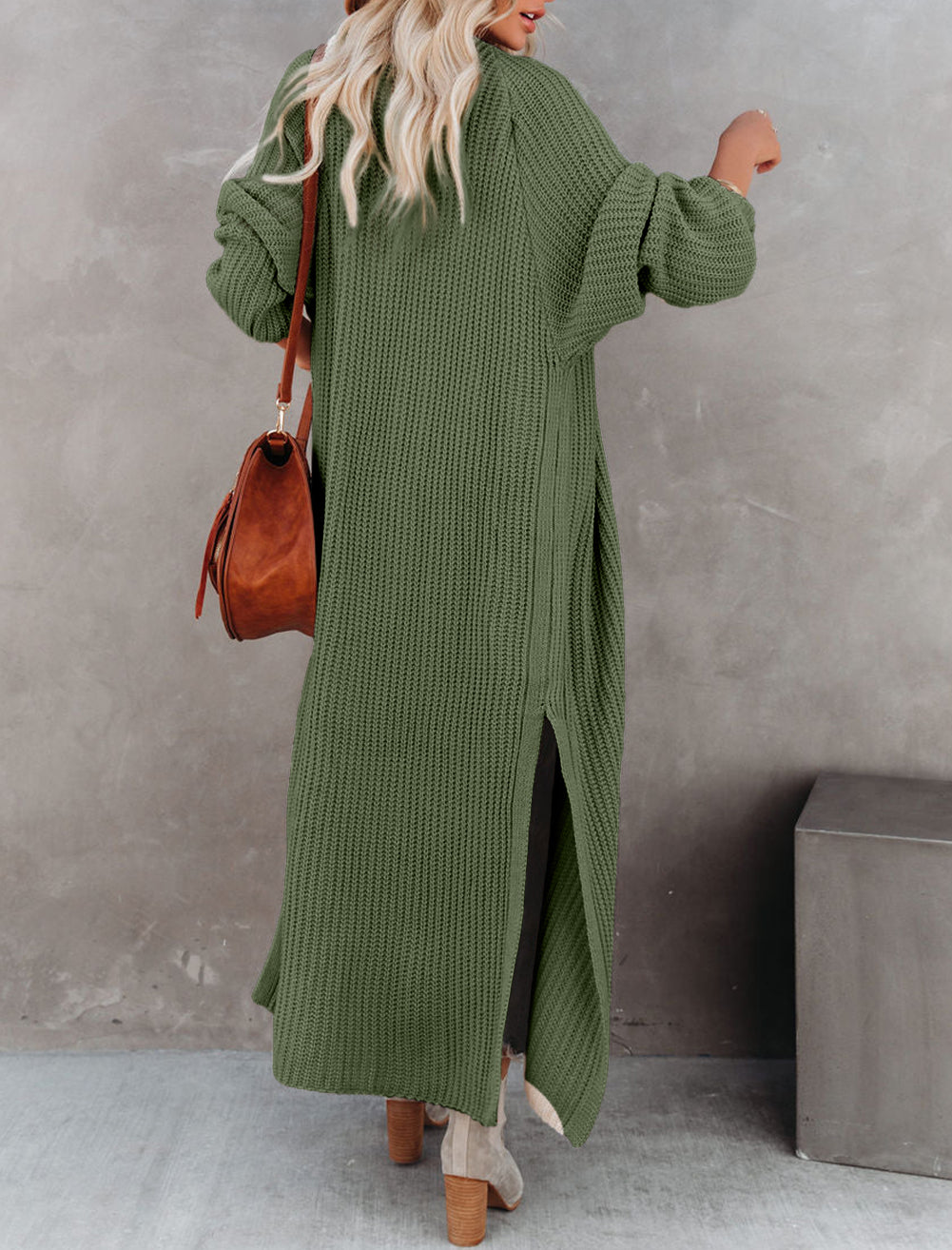 Open Front Side Slit Duster Knit Cardigan