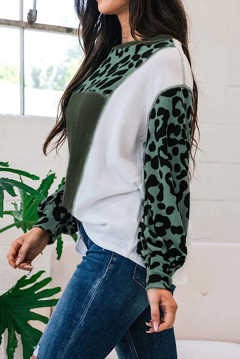 Leopard Colorblock Patchwork Knit Top