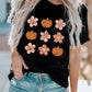 Pumpkin Flower Print Short Sleeve Graphic T Shirt