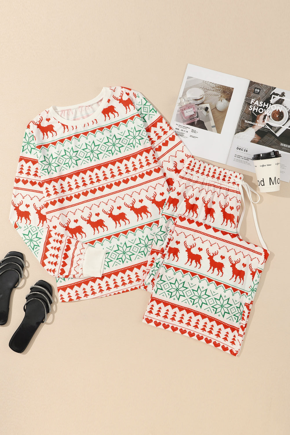 Christmas Print Pullover and Pants Lounge Set