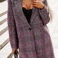Plaid Lapel Collar One Button Midi Coat