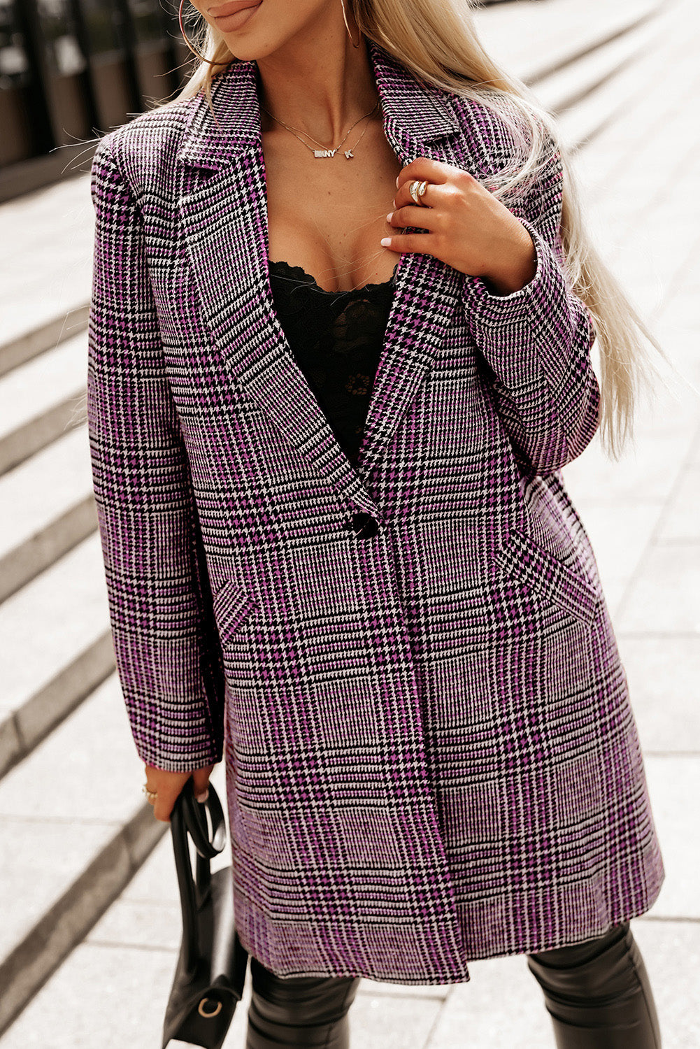 Plaid Lapel Collar One Button Midi Coat