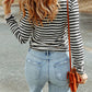 Striped Print Textured Knit Long Sleeve Tee