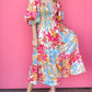 Tropical Print Smocked Bodice Puff Sleeve Maxi Dress