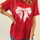 Cute Bow Knot Print Crew Neck T Shirt