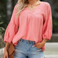 Textured V Neck Bracelet Sleeve Babydoll Blouse