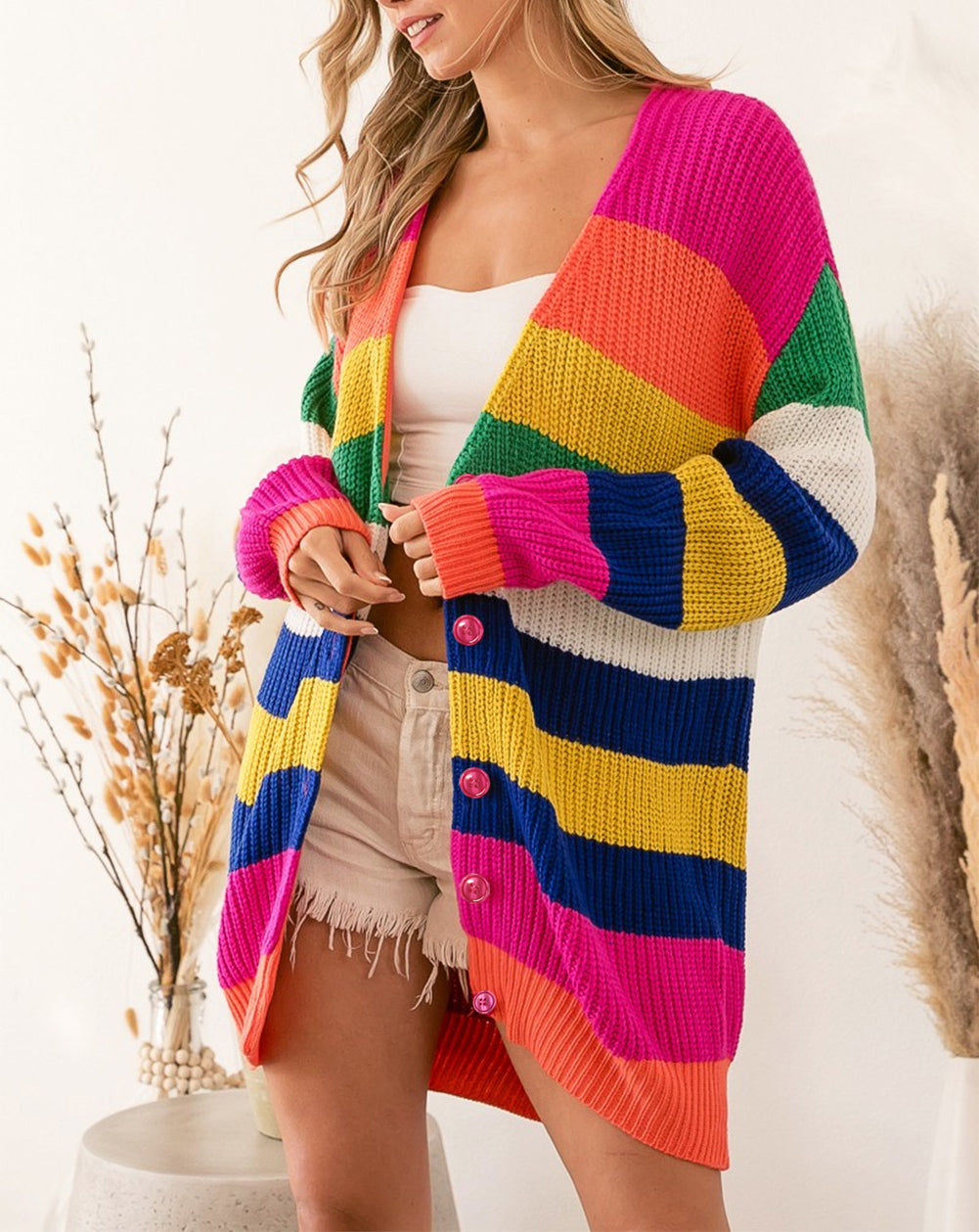Striped Print Longline Cardigan