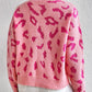 Leopard Pattern Mock Neck Ribbed Trim Sweater