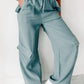 Green Frill Drawstring Waist Crinkle Cargo Pants