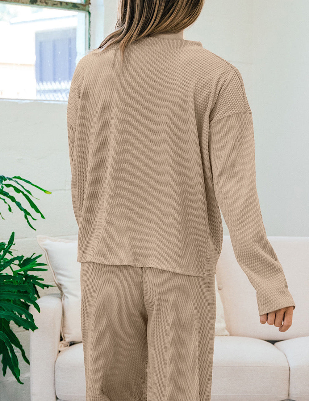 Loose Textured Pullover and Pants Outfit