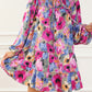 Floral Tie Neck Bubble Sleeve Shift Dress