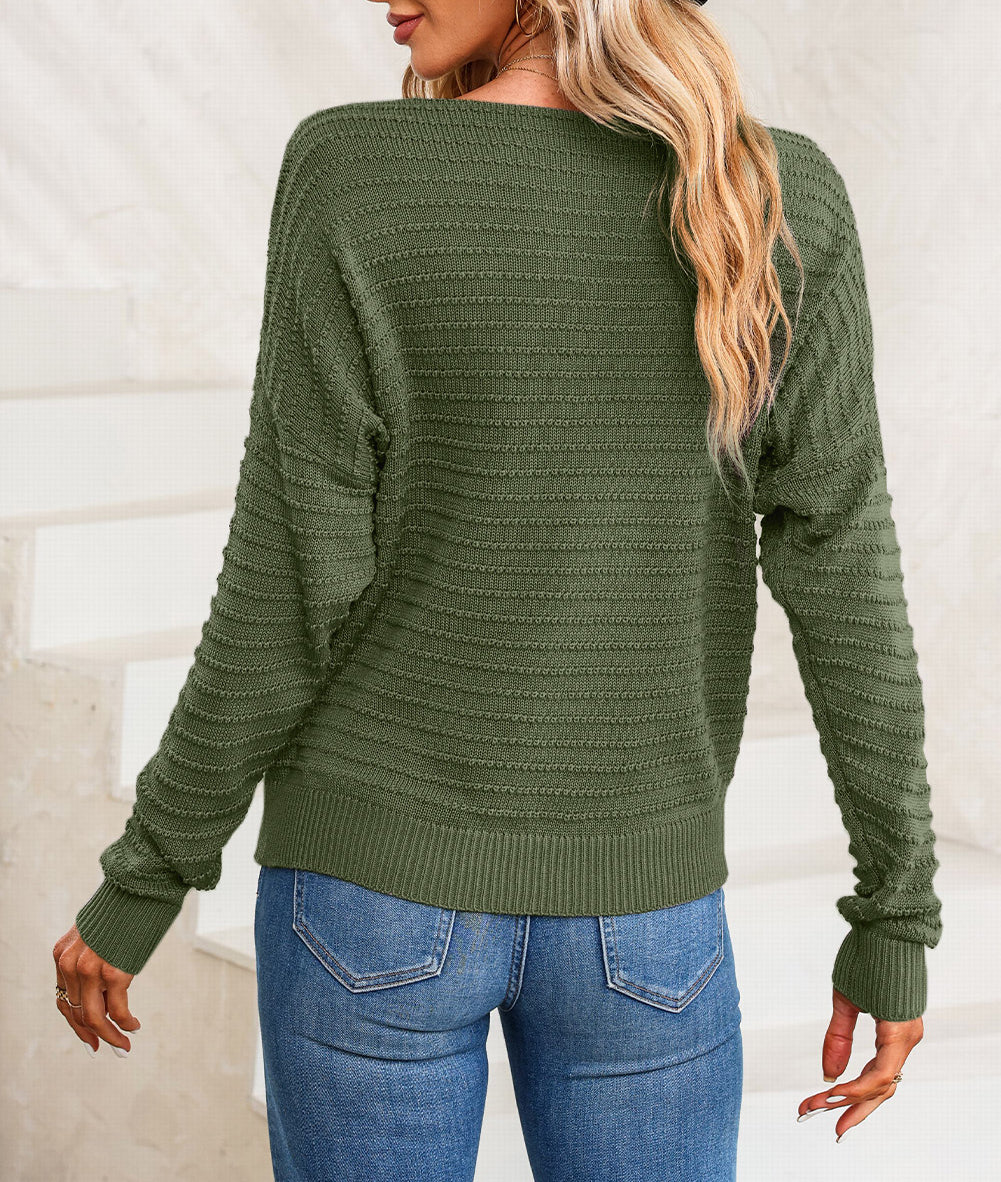Textured Knit Round Neck Dolman Sleeve Sweater