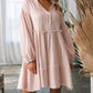 Crinkle Distressed Puff Sleeve Flared Dress