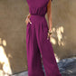 Padded Shoulder Slant Pocket Wide Leg Jumpsuit