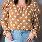 Plus Size Polka Dot Ruched Neckline Puff Sleeve Blouse