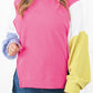 Colorblock Patchwork Striped Puff Sleeve Plus Size Top with Slits