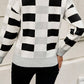 Checkered Ribbed Edge O Neck Drop Shoulder Sweater