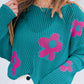 Big Flower Hollowed Knit Drop Shoulder Sweater