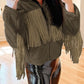 Fringed Full Zipper Fleece Jacket