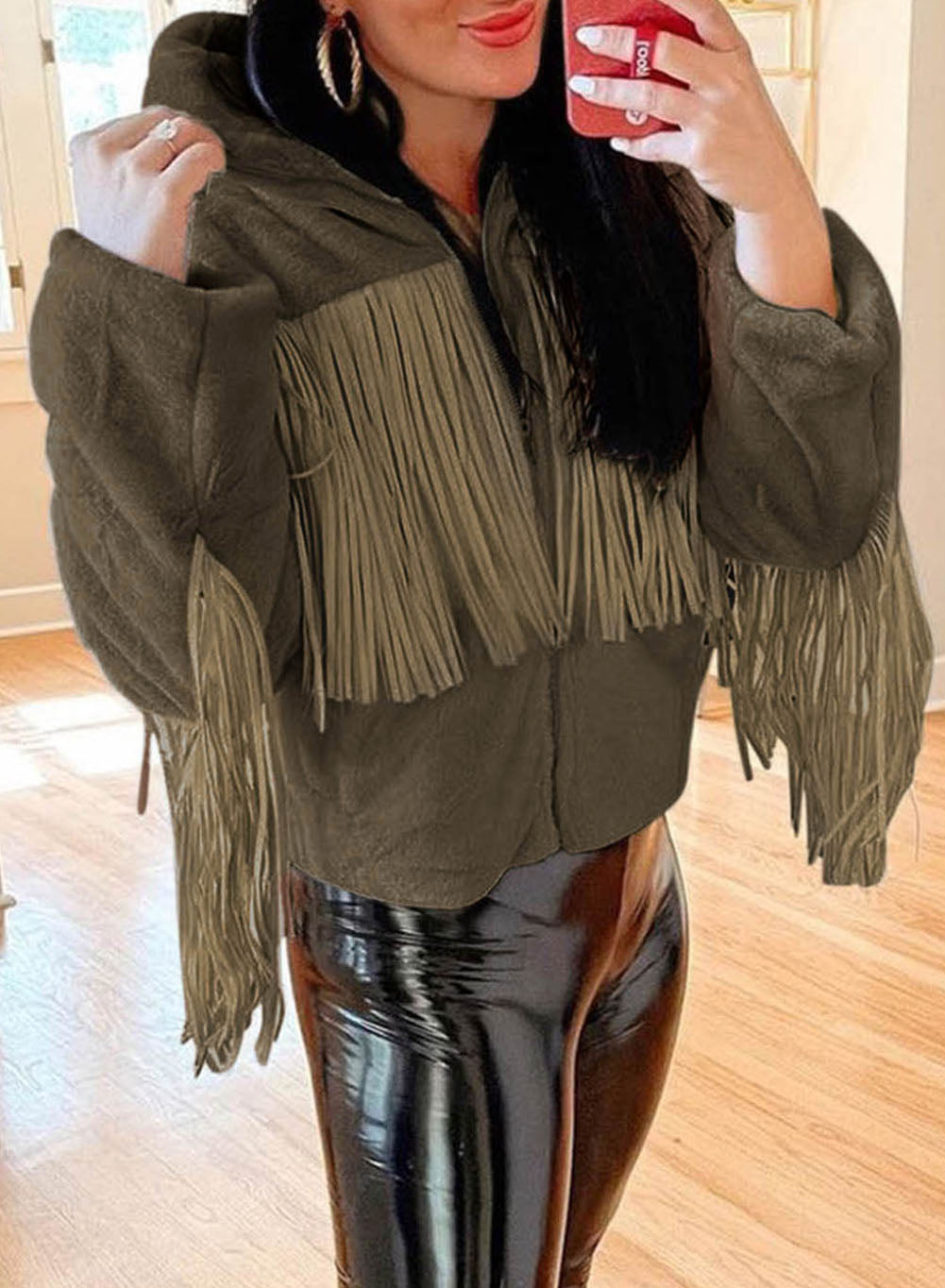 Fringed Full Zipper Fleece Jacket