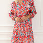 Ruffle Split Neck Floral Long Sleeve Dress