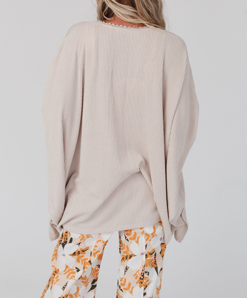 Lace Trim Ribbed Oversize Kimono