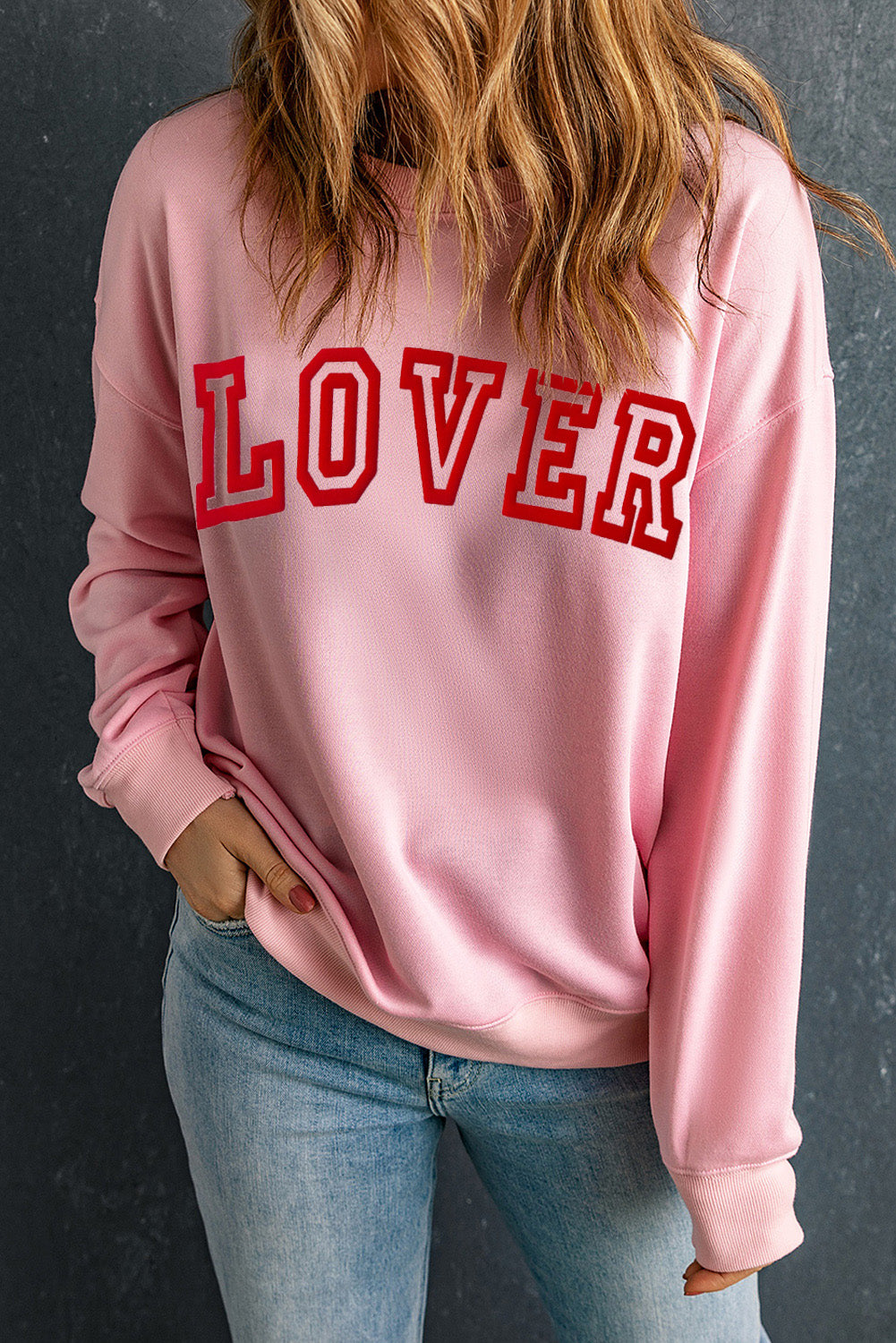 LOVER Puff Print Drop Shoulder Pullover Sweatshirt