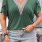 Plus Size Embroidery V Neck Draped Sleeve Blouse