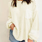 Exposed Seam Patchwork Bubble Sleeve Waffle Knit Top