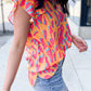 Abstract Print V Neck Ruffled Sleeve Blouse