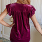 Ruffled Drawstring Round Neck Velvet Blouse