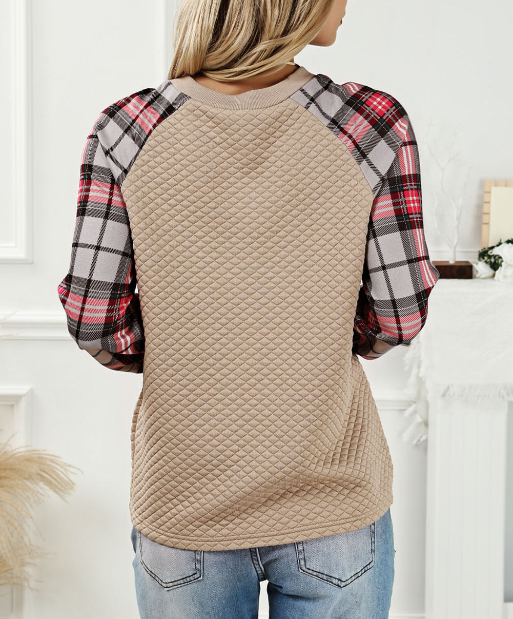 Plaid Raglan Sleeve Sweatshirt