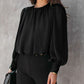 Padded Shoulder Buttoned Cuffs Pleated Loose Blouse