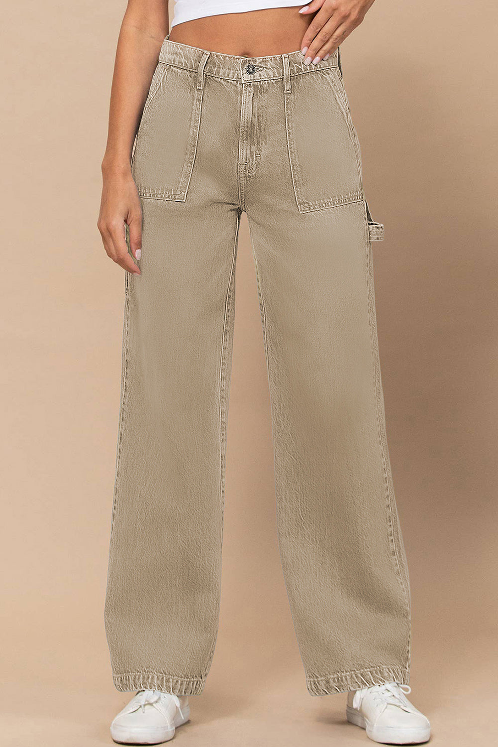 High Waist Flap Pocket Wide-Leg Jeans