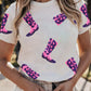 Sequin Western Boots Round Neck T Shirt
