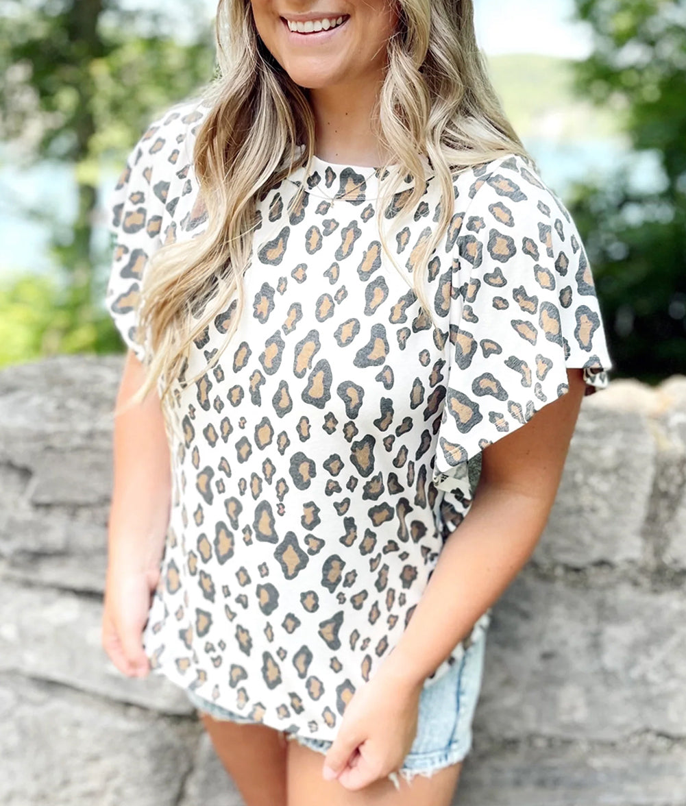 Butterfly Sleeve Leopard Print Top