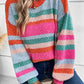 Striped Knit Drop Shoulder Puff Sleeve Sweater