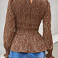 Brown Floral Print Smocked Peplum Top