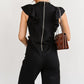 Cut Out Ruffle Sleeve High Waist Jumpsuit