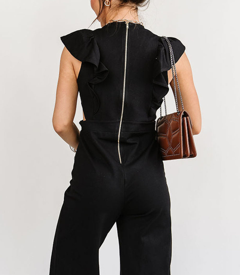 Cut Out Ruffle Sleeve High Waist Jumpsuit