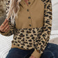 Leopard Print Patchwork Raglan Sleeve Half Buttons Hoodie