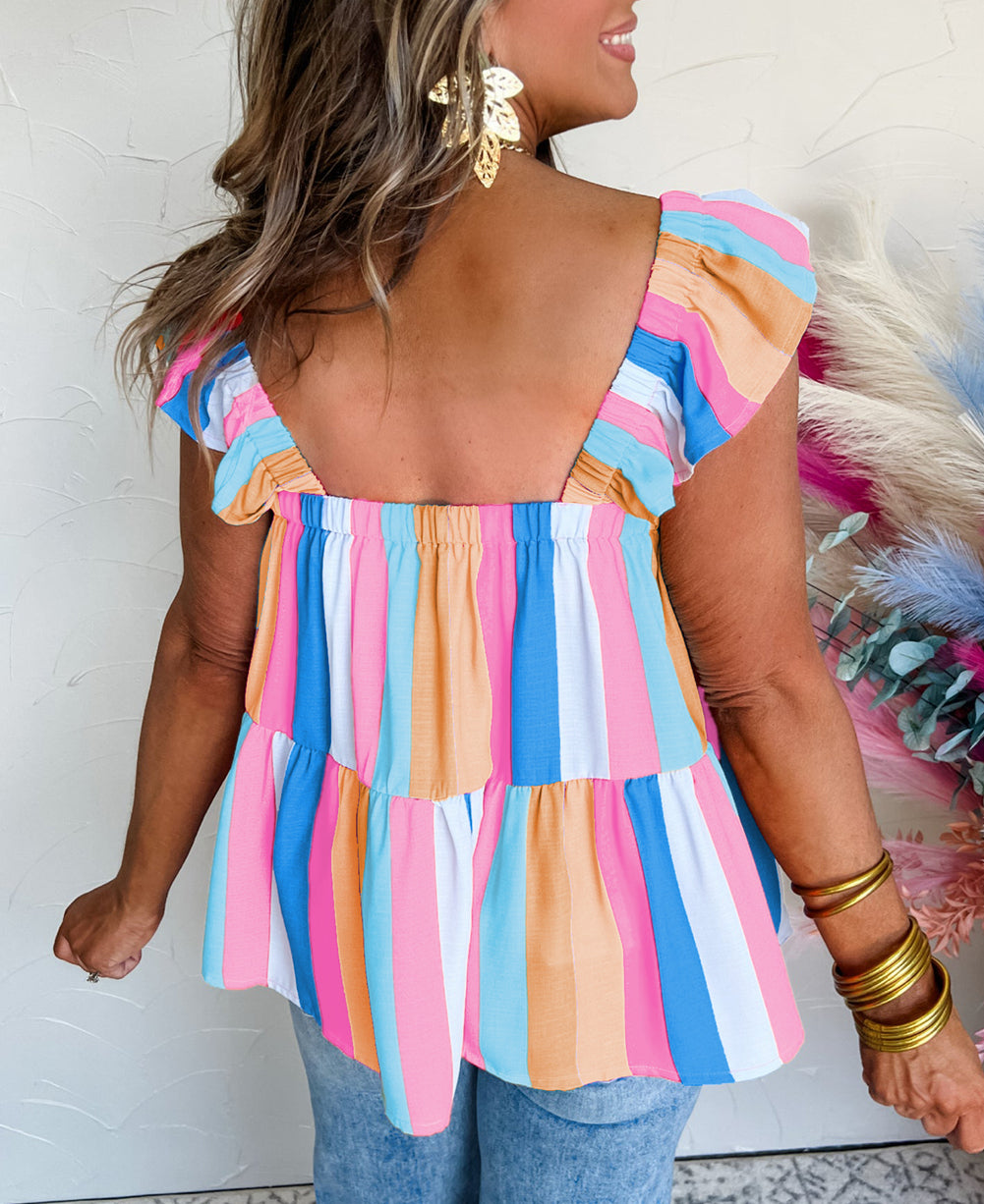 Stripe Ruffled Straps Babydoll Tank Top