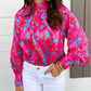 Printed Bubble Sleeve Mock Neck Blouse