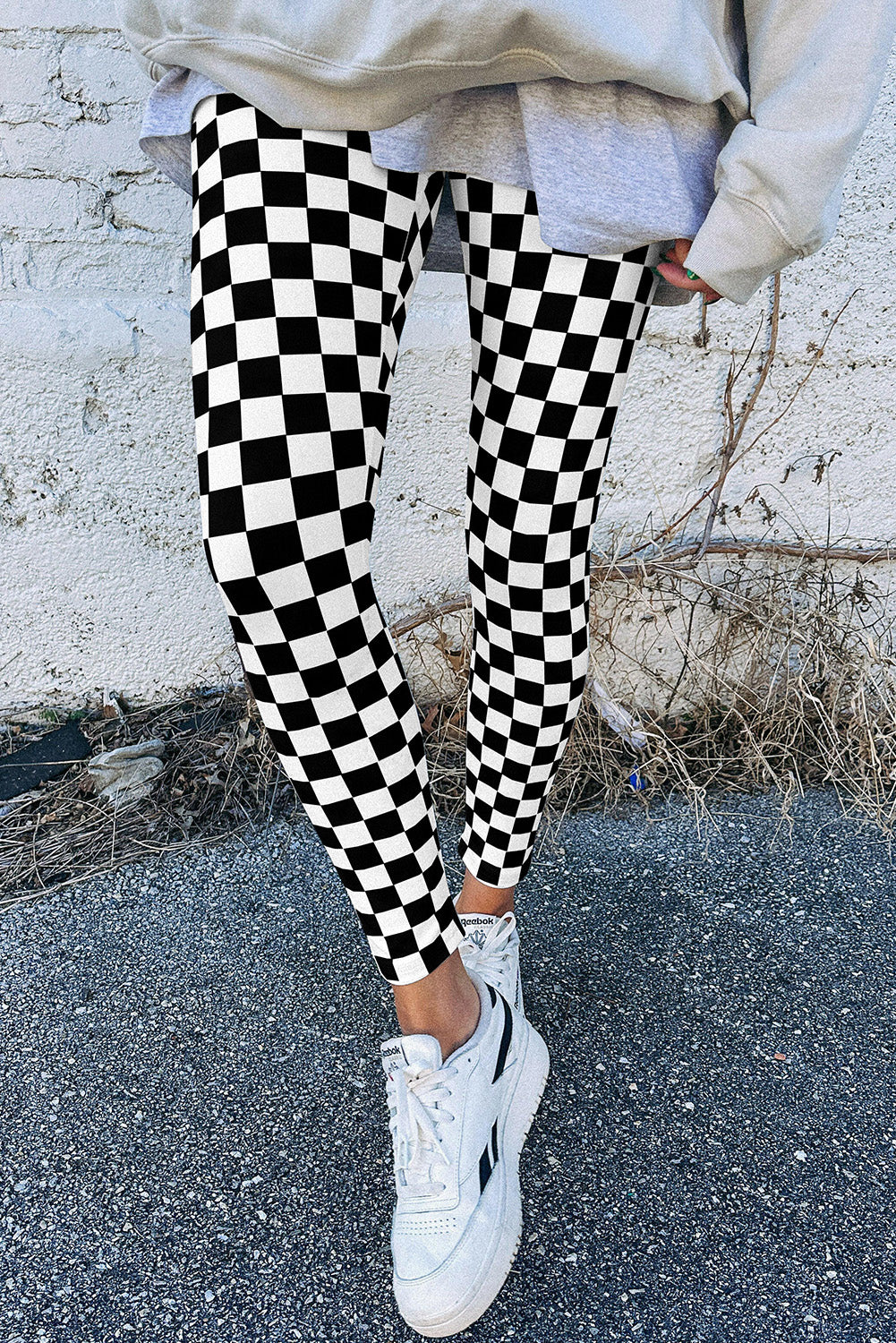 Checkered Pattern High Waist Skinny Leggings