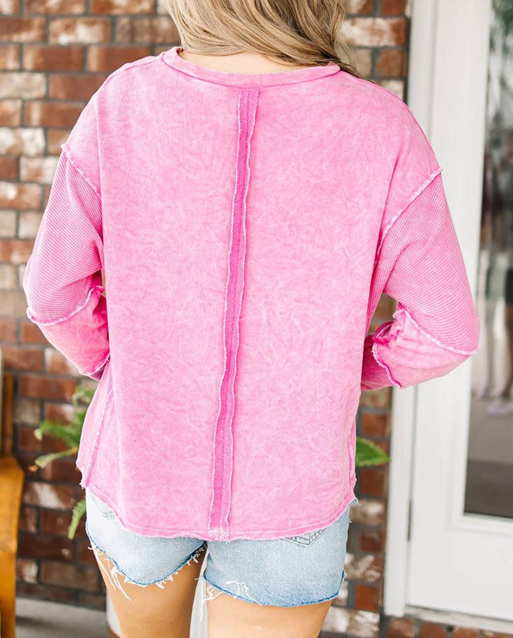 Exposed Seamed High Low Raw Edge Sweatshirt