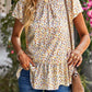 Floral Frilled Collar Ruffled Short Sleeve Blouse