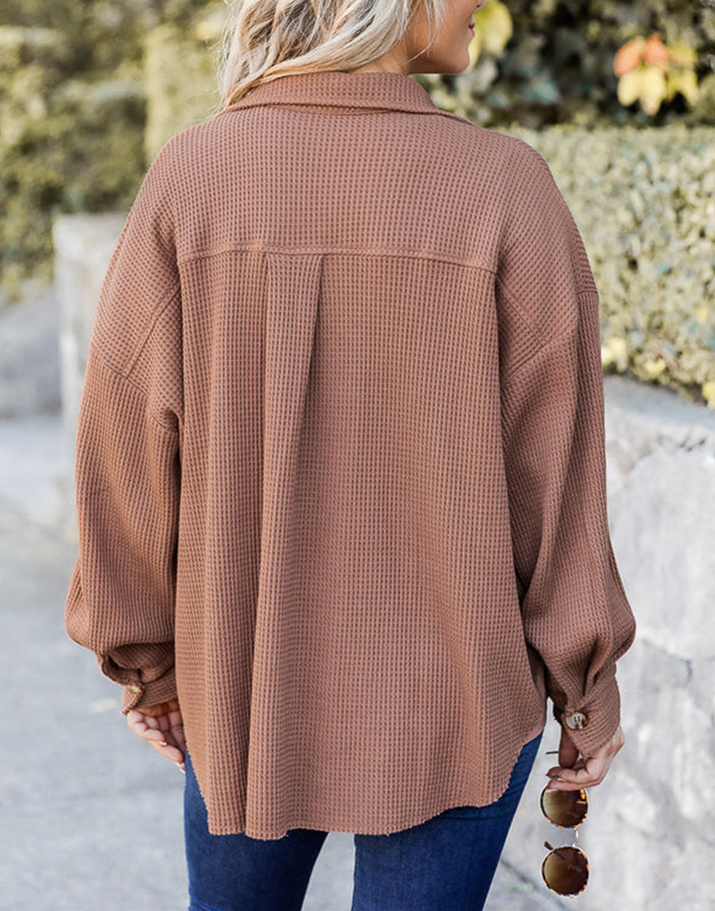 Drop Shoulder Waffle Knit Shacket