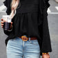 Lace Eyelet Ruffle Shoulder Long Sleeve Blouse