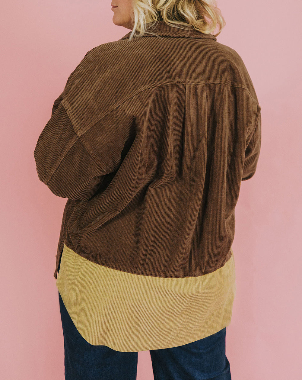 Plus Size Color Block Corduroy Shacket